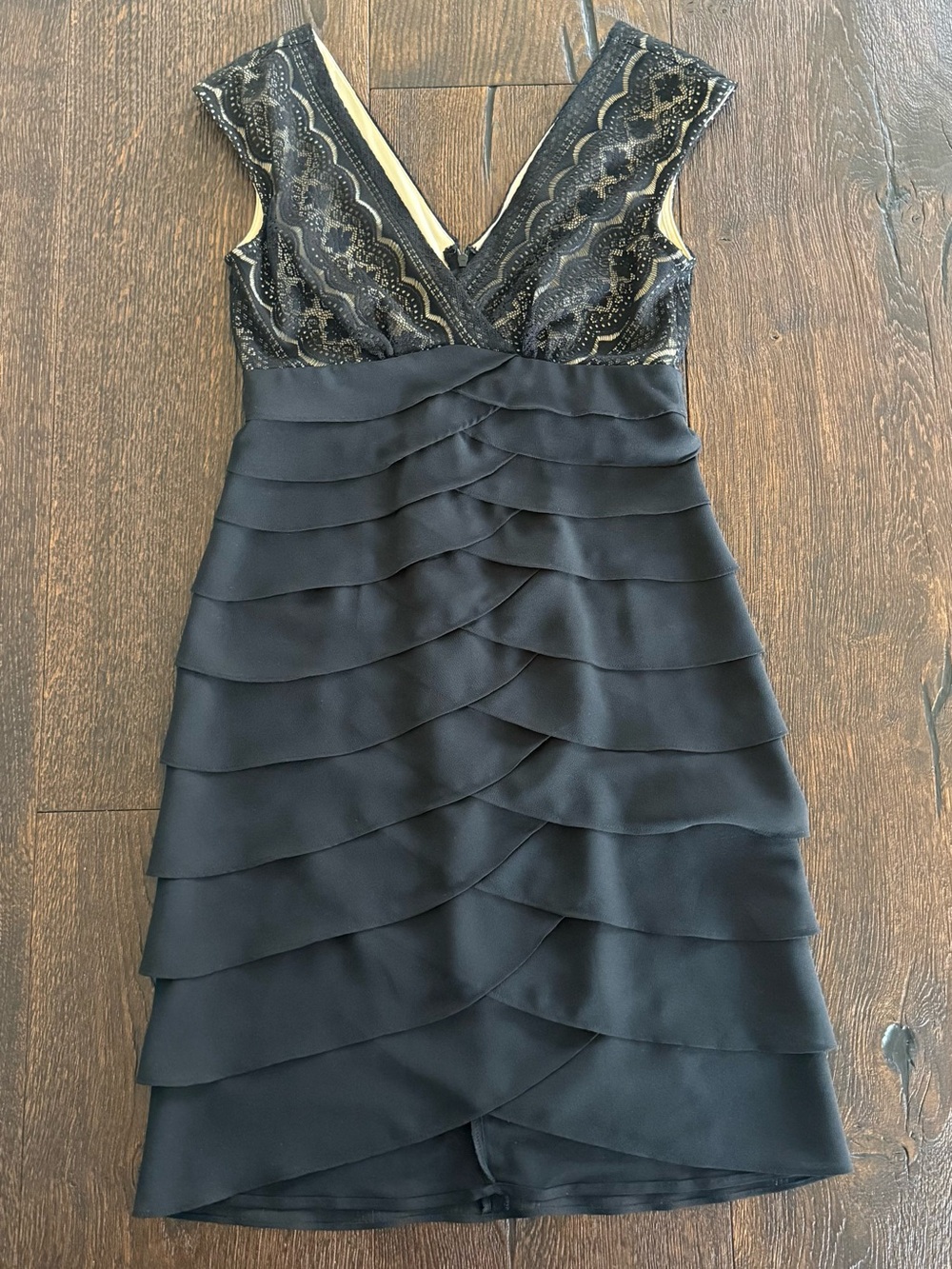 K Jordan Black Lace-Trim Tiered Mini Dress